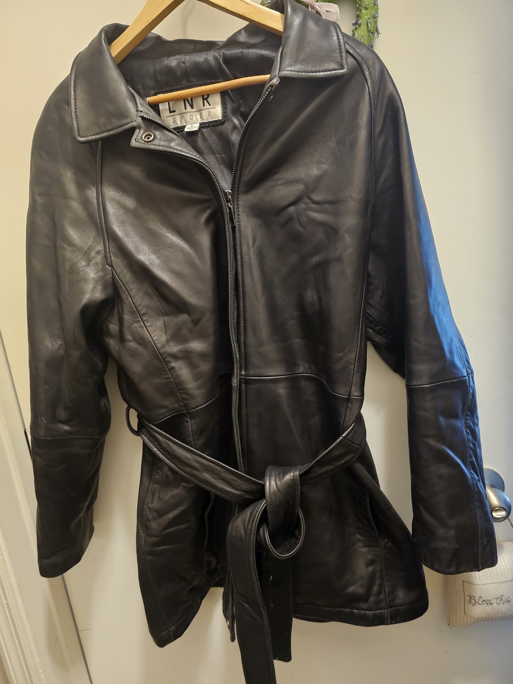 Vintage '90S Lnr Sport Black Leather Trench Coat Jacket Indy Sleaze Gorp Core M